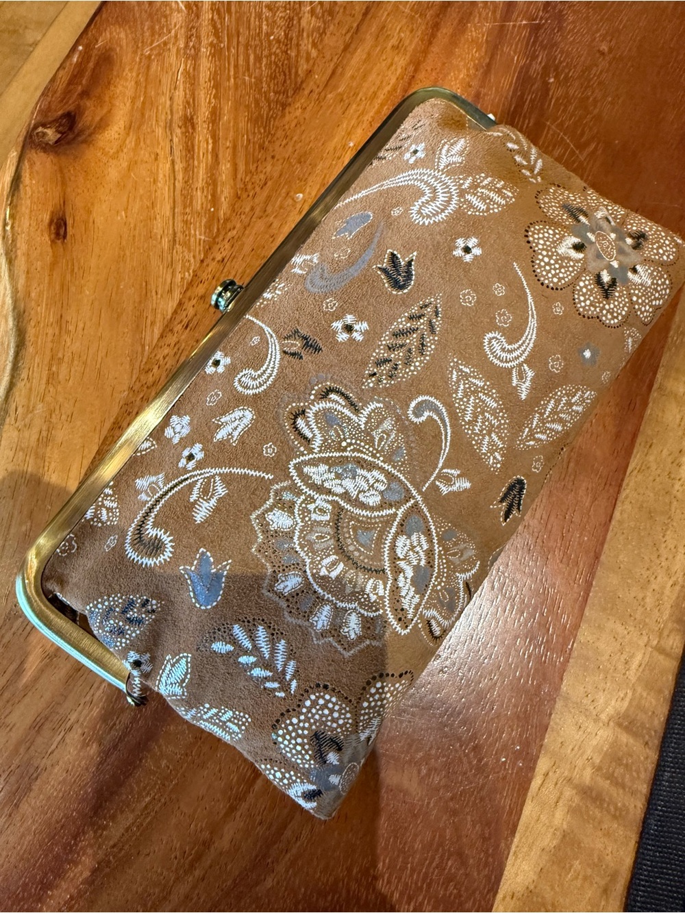 HOBO Brown Paisley Lauren Embroidered Clutch with Metallic Accents